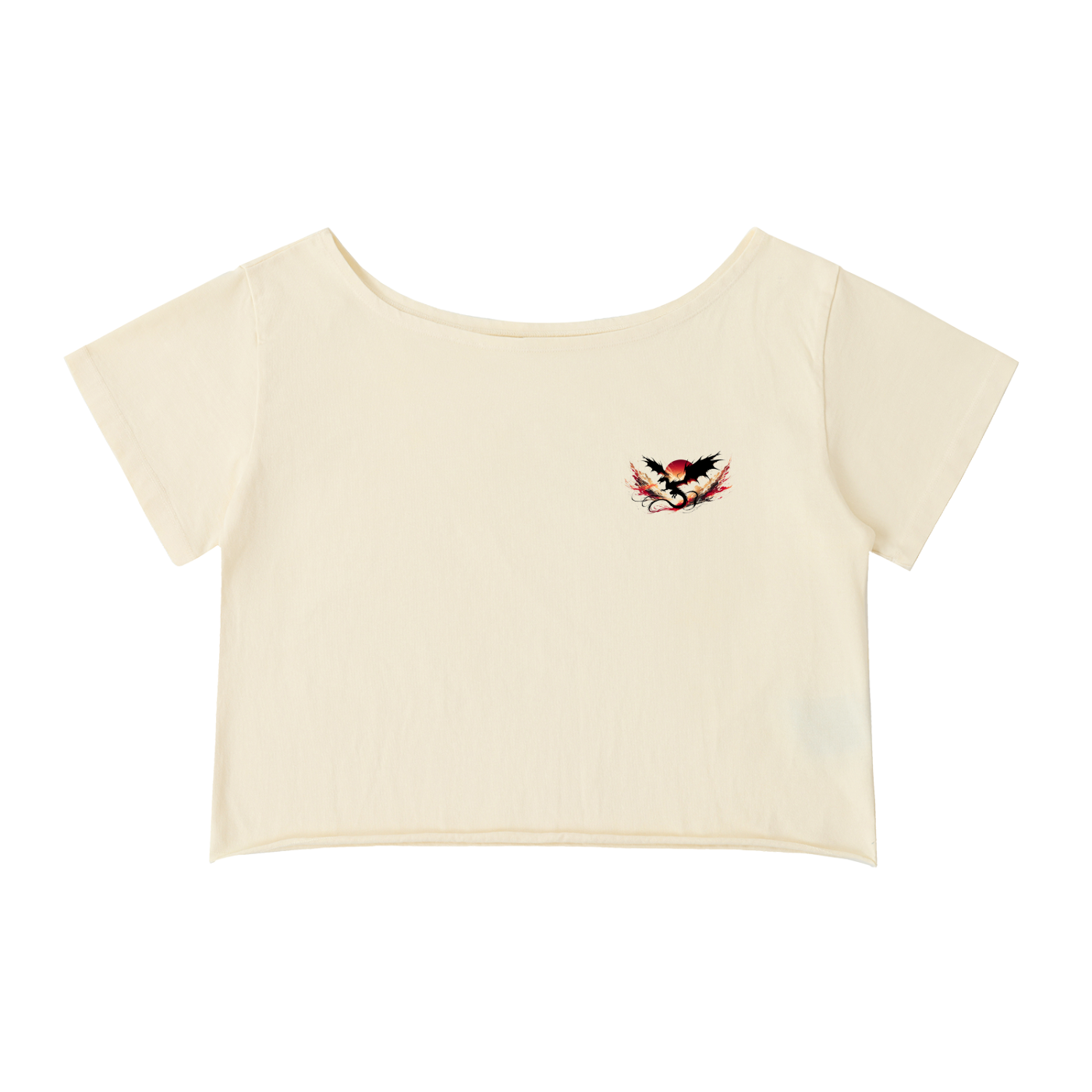 Off-Shoulder Rolled Hem Cotton T-Shirt